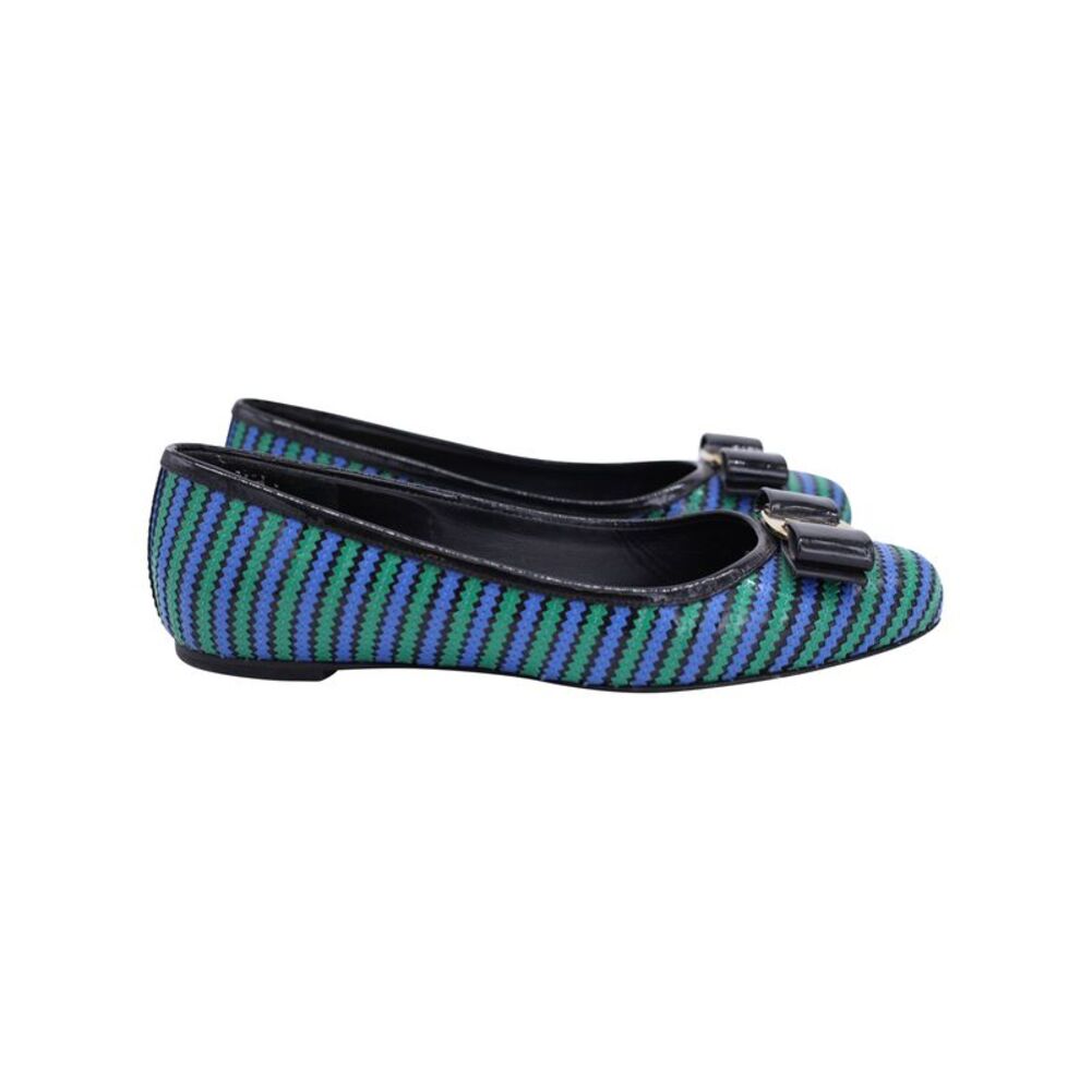 Salvatore Ferragamo Striped Vara Bow Ballet Flats in Multicolor Patent Leather